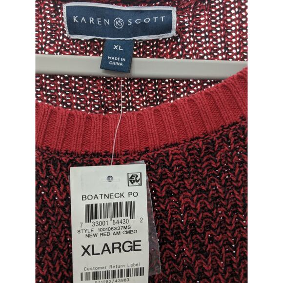 Karen Scott Sweater Marled Wide Boat Neck Red Black XL Knit Office Long Sleeve - Picture 6 of 7